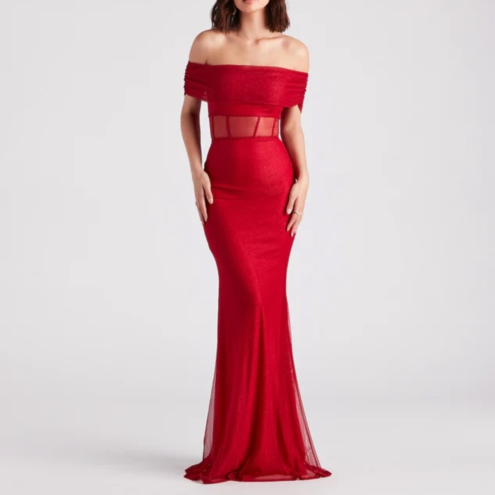 Glitter off the shoulder dress